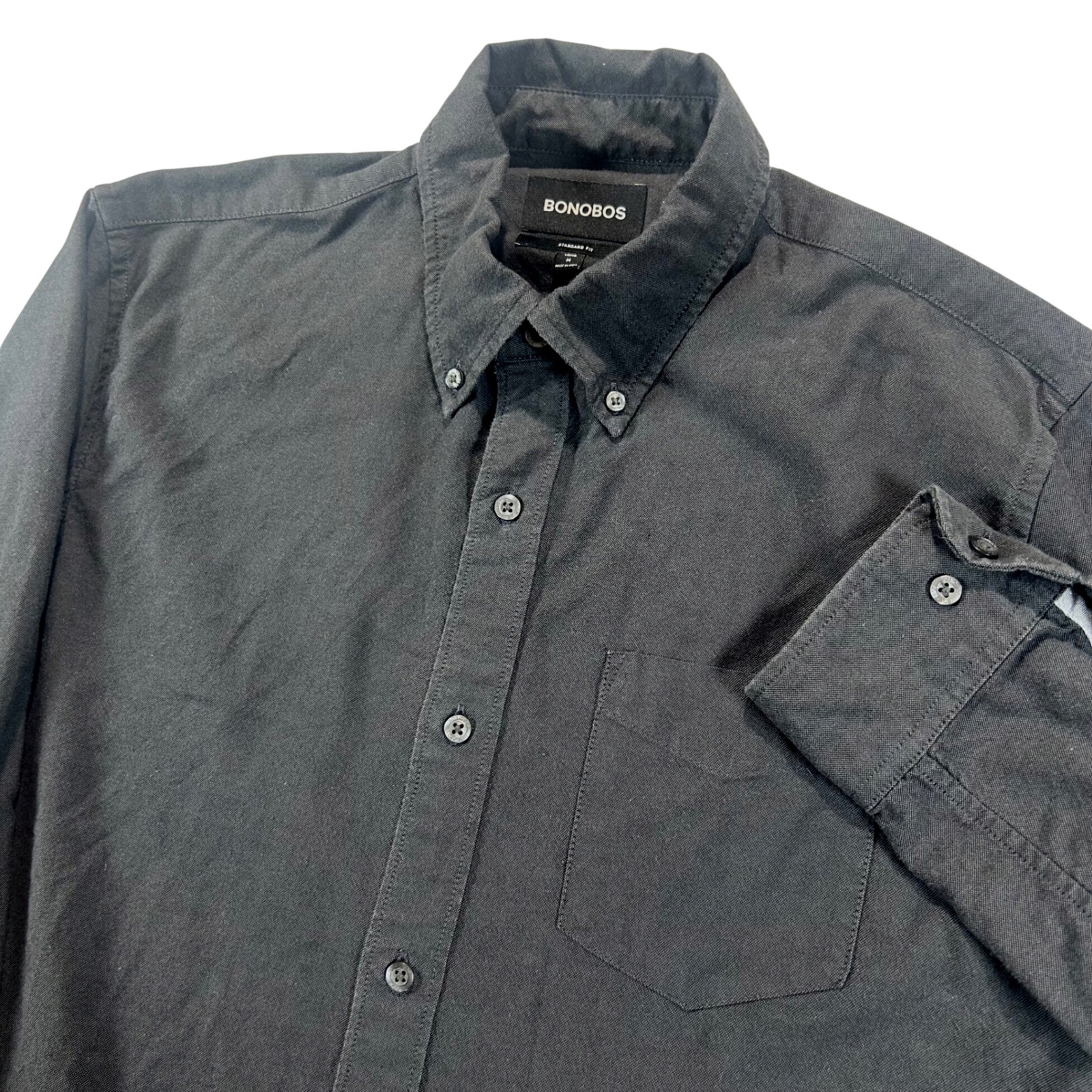 Bonobos Mens Button Down Shirt M Black Standard Fit Long Sleeve Cotton Pocket